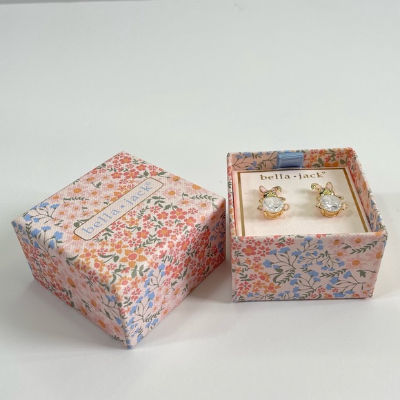 Bella Jack Goldtone Crackle Cubic Zirconia Easter Bunny Earrings - Picture 8 of 14